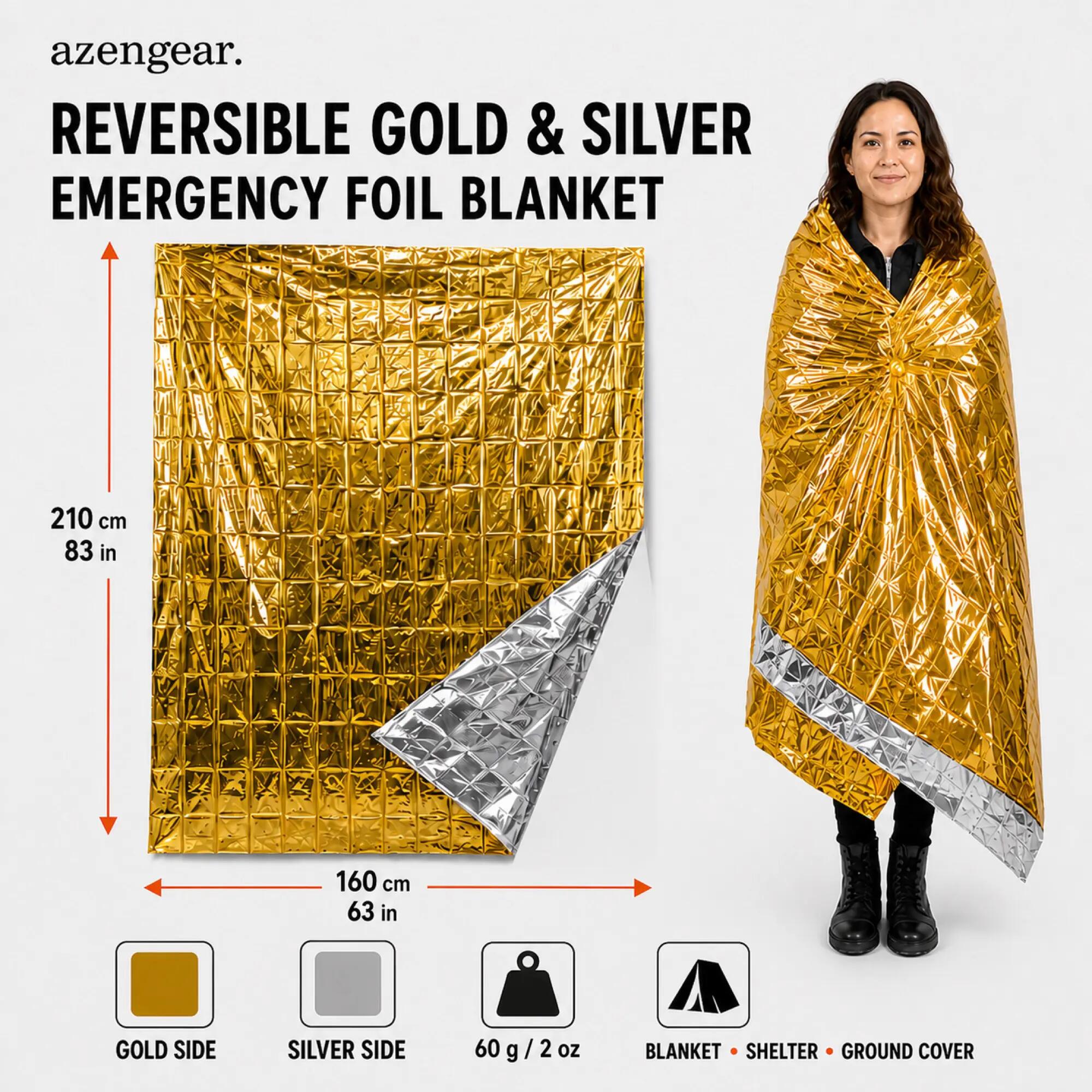 Emergency Rescue Foil Blankets (10 Pack), Thermal Mylar, Waterproof, First Aid 2/15