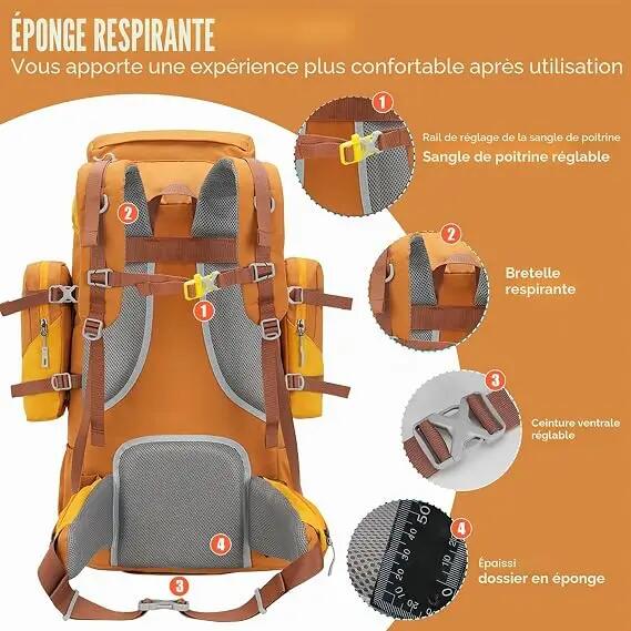 Mixte Randonnée Sac à dos 70L étanche couvre-pluie TrekMax 3/3