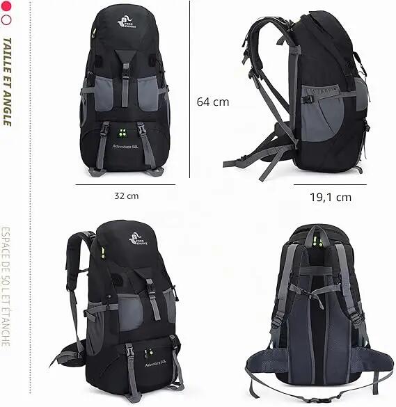 Mixte Randonnée Sac à dos 50L léger déperlant CampMax 2/3