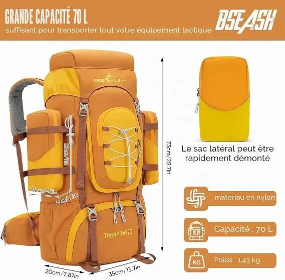 Mixte Randonnée Sac à dos 70L étanche couvre-pluie TrekMax 2/3