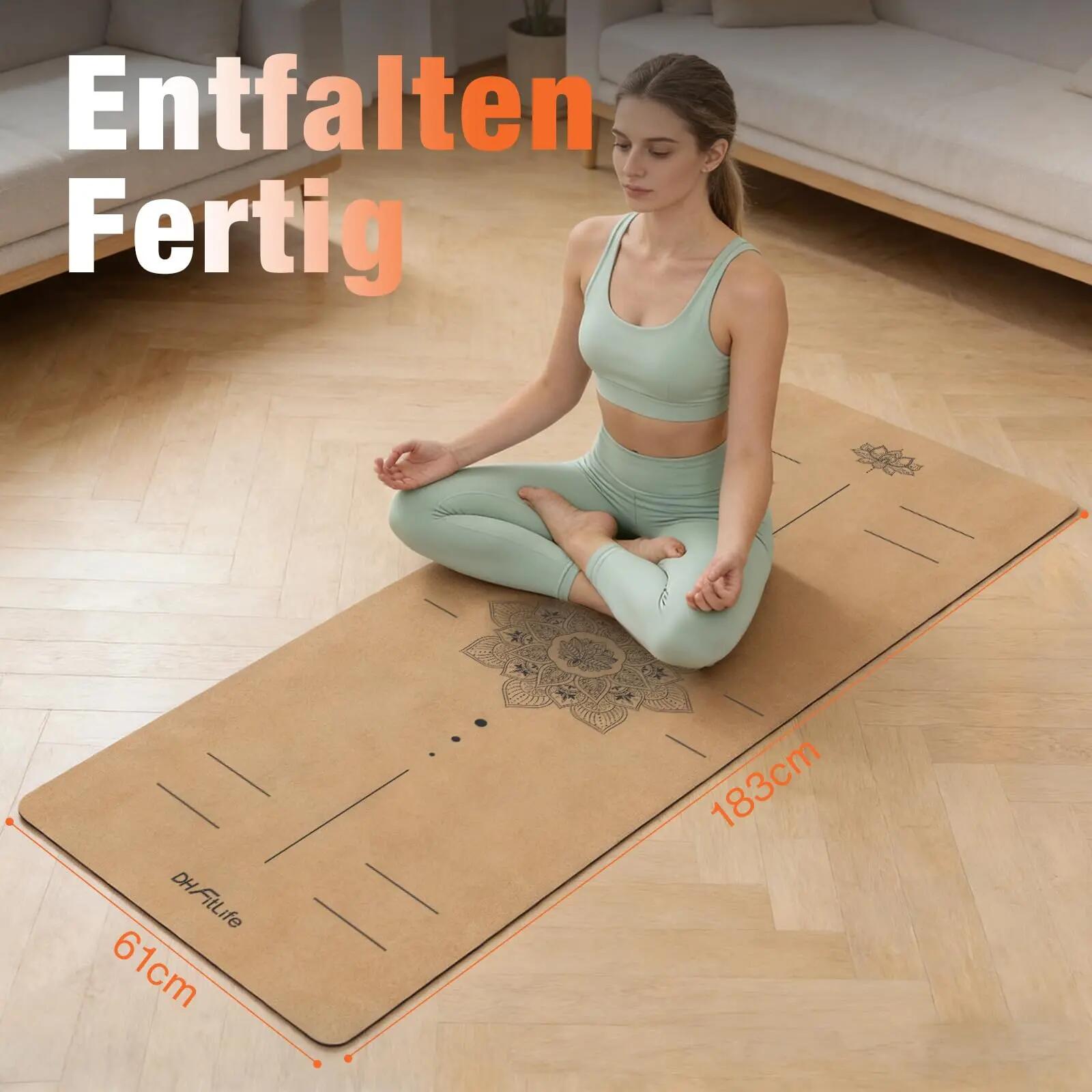 Tapis Yoga Liège Antidérapant Caoutchouc 183x61x0,6 cm - Équilibre d'alignement 6/7
