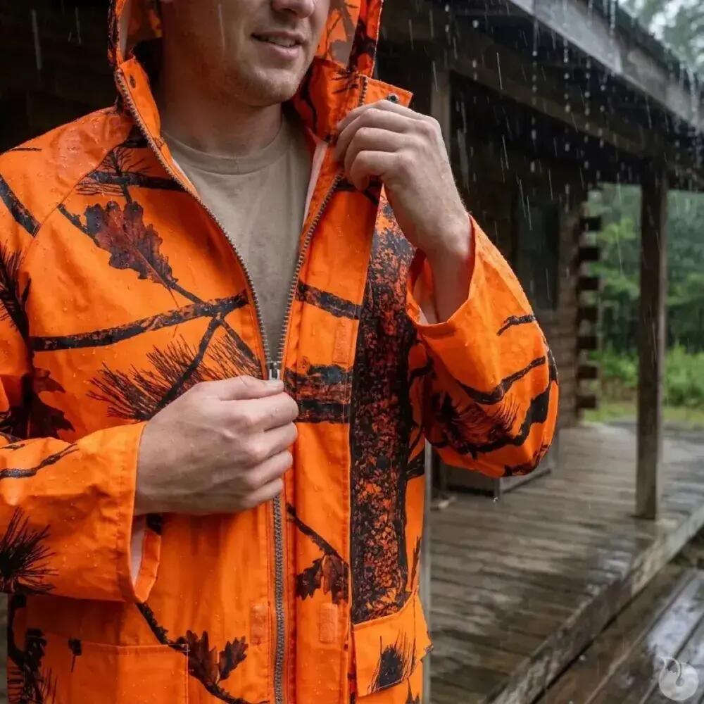 Manteau long de pluie Treeland camouflage orange étanche et coupe-vent 3/5