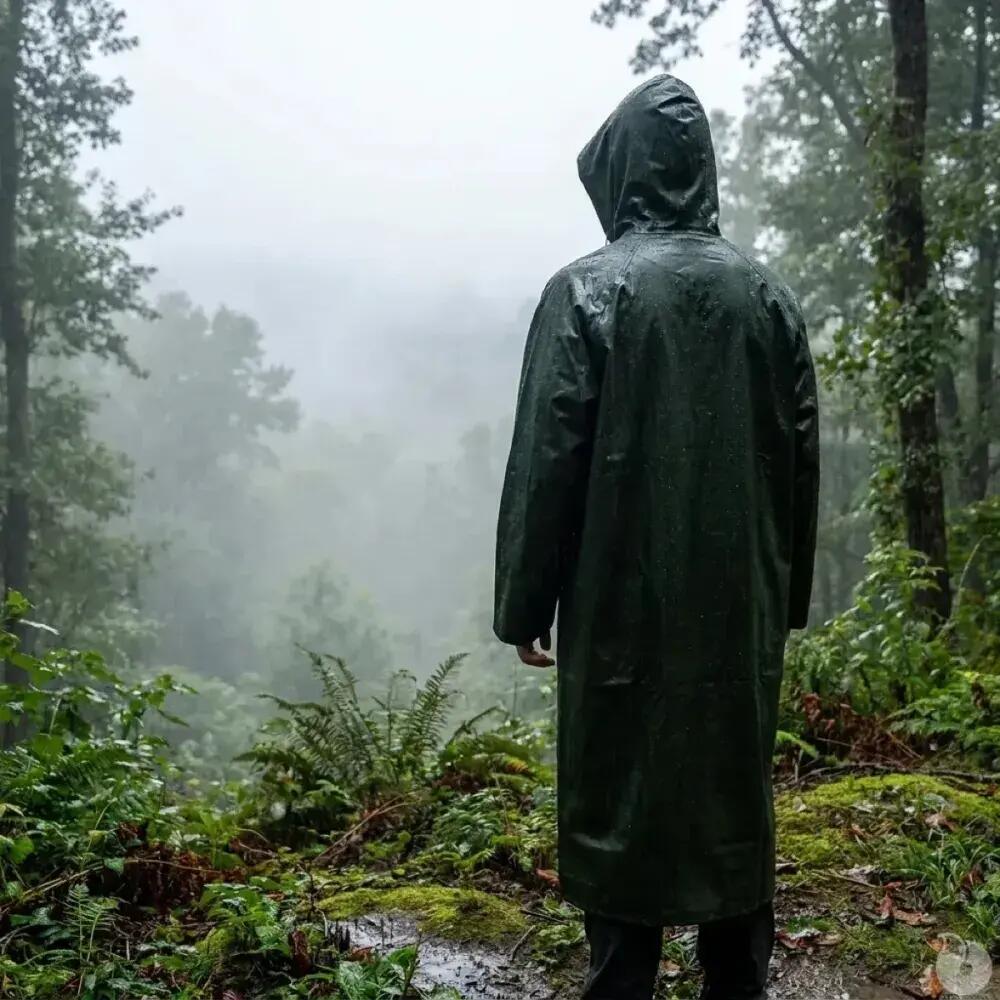 Manteau long de pluie Treeland vert en polyester enduit PVC 3/5
