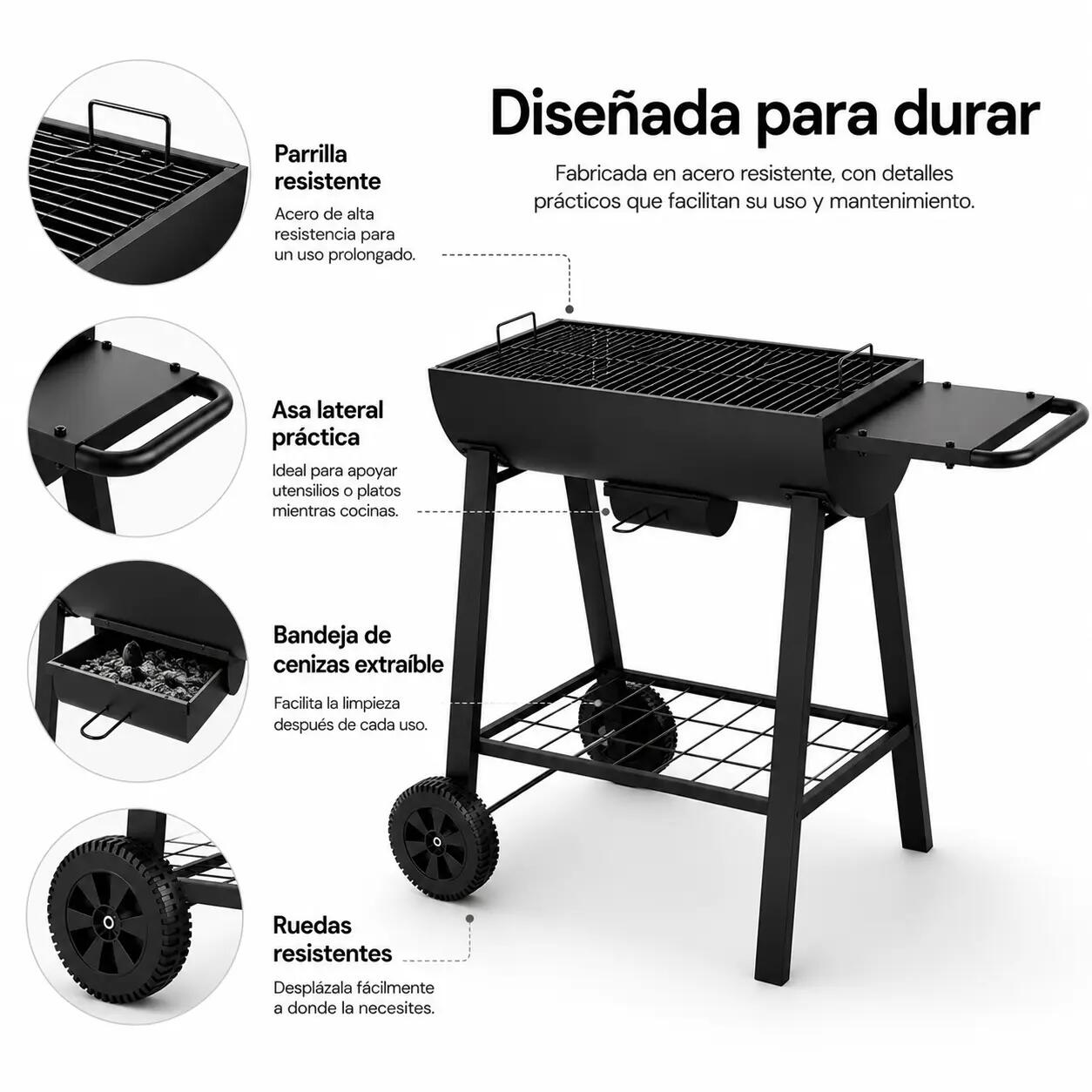 Barbecue portable au charbon grande grille avec roues 7/7