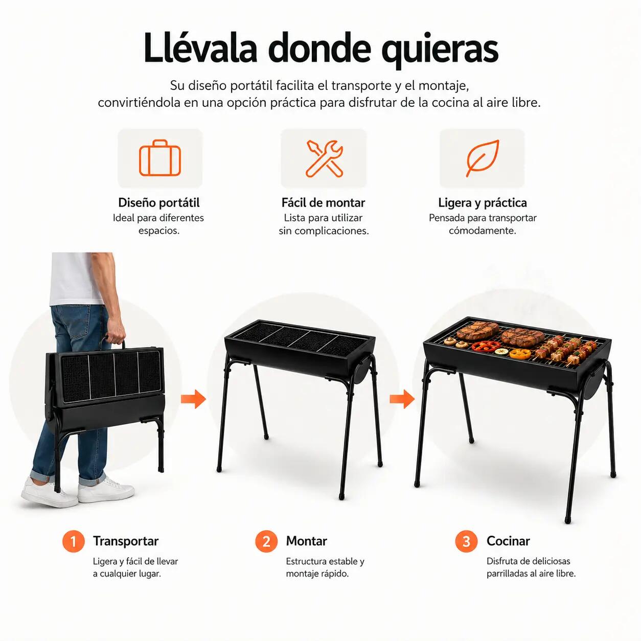 Barbecue portable au charbon extérieur avec grande grille 6/7