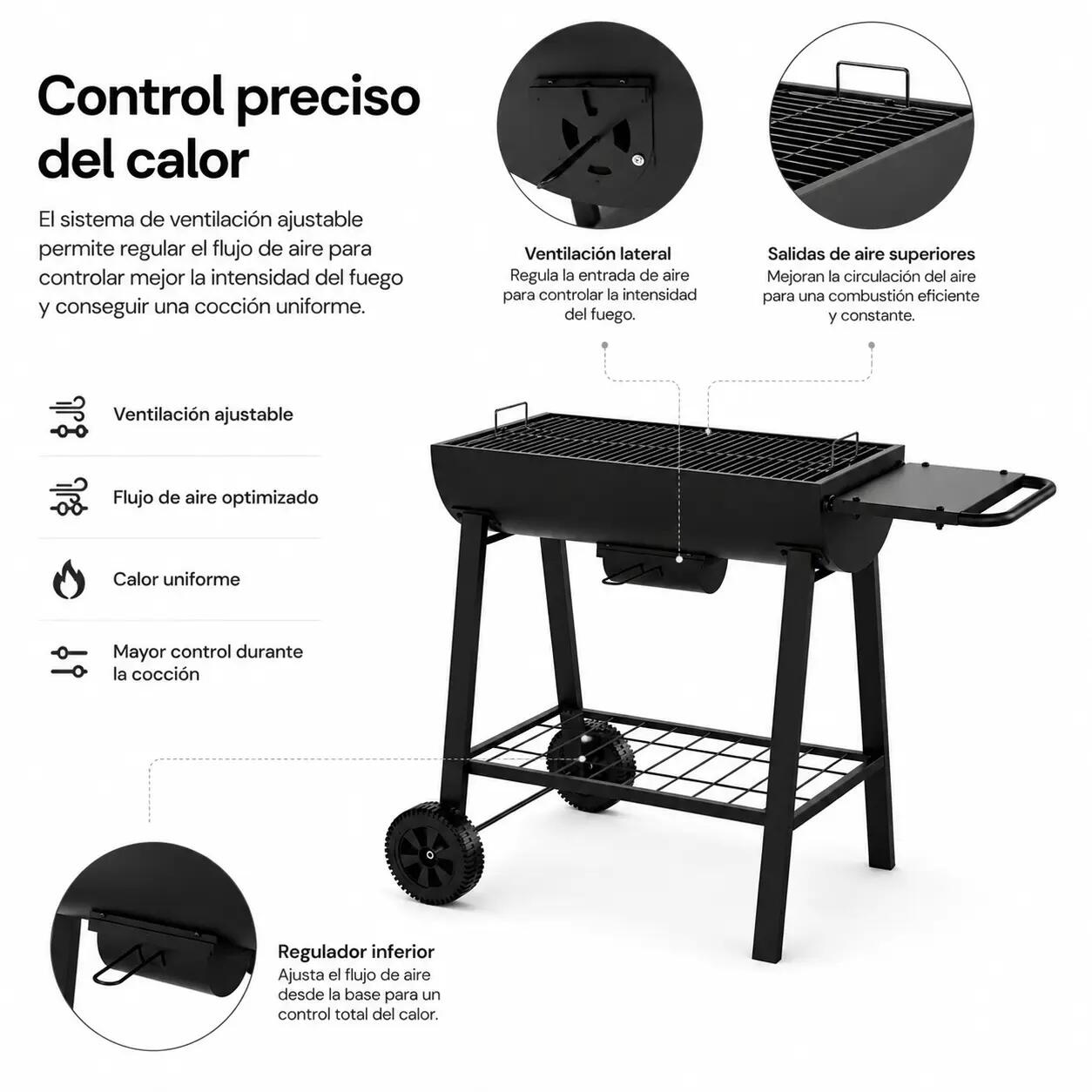 Barbecue portable au charbon grande grille avec roues 5/7
