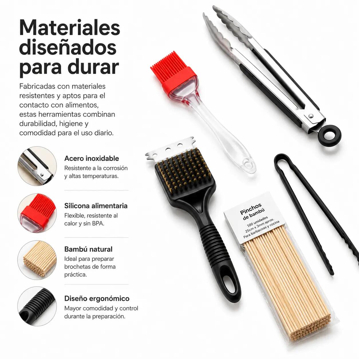 BBQ-Utensilien-Set 5-teilig aus Edelstahl 5/7