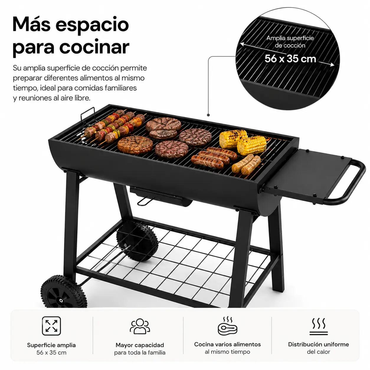 Barbecue portable au charbon grande grille avec roues 4/7