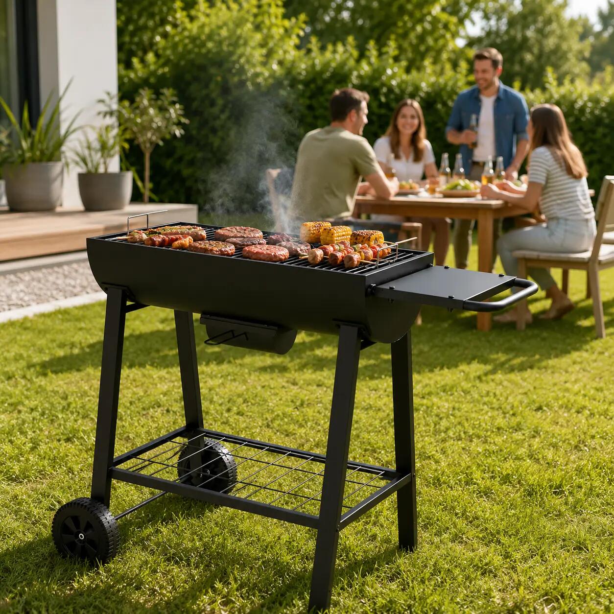 Barbecue portable au charbon grande grille avec roues 3/7