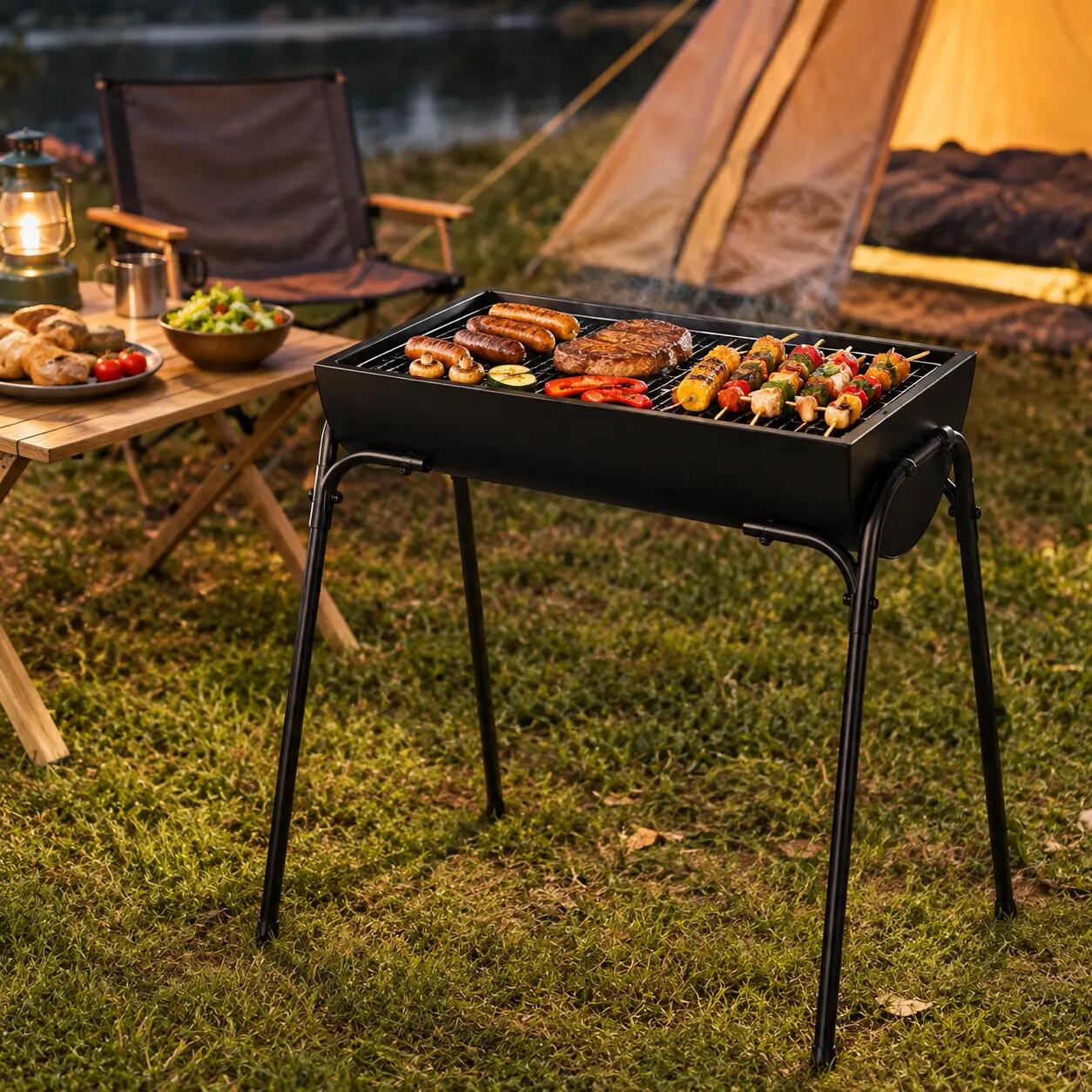 Barbecue portable au charbon extérieur avec grande grille 3/7