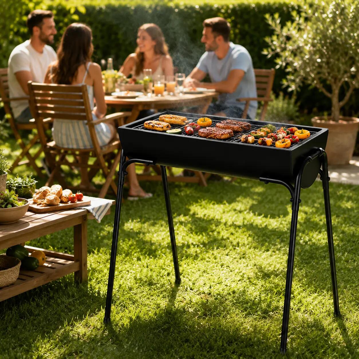Barbecue portable au charbon extérieur avec grande grille 2/7