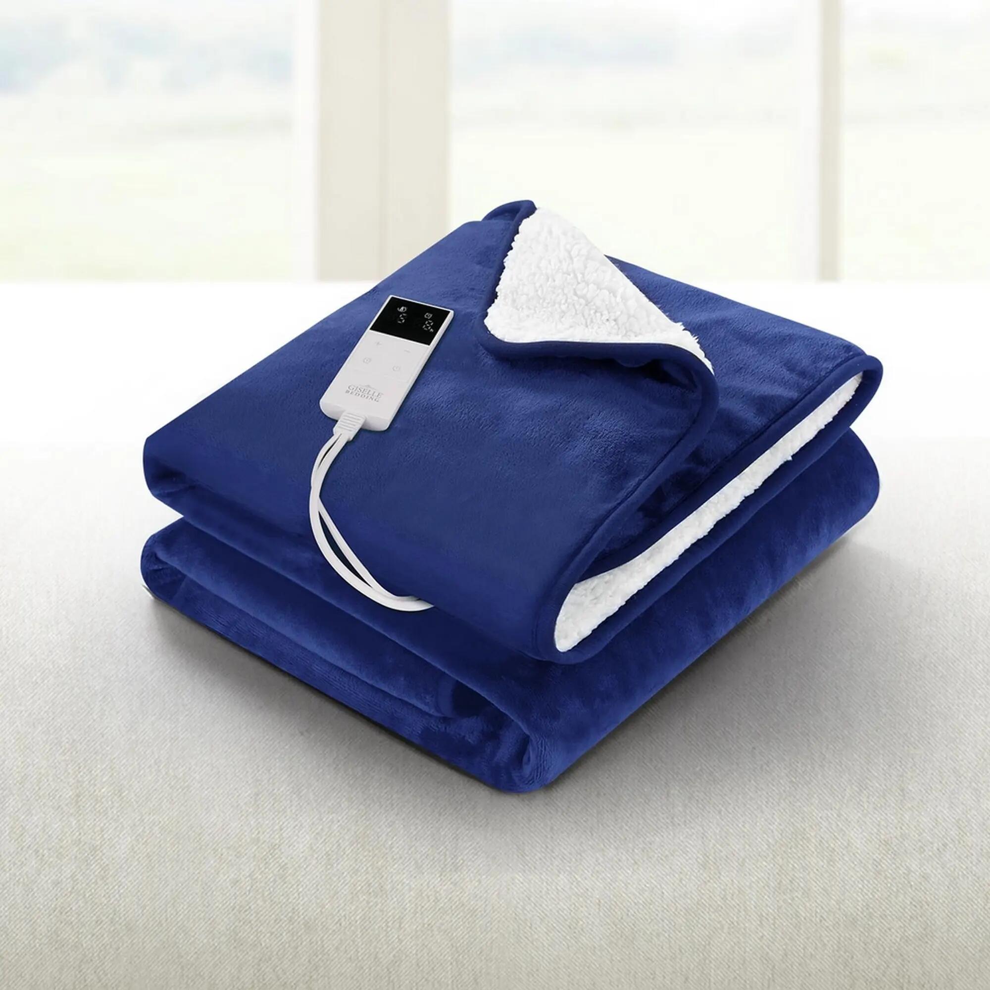 Giselle Electric Throw Rug Heated Blanket Double Sided Blue