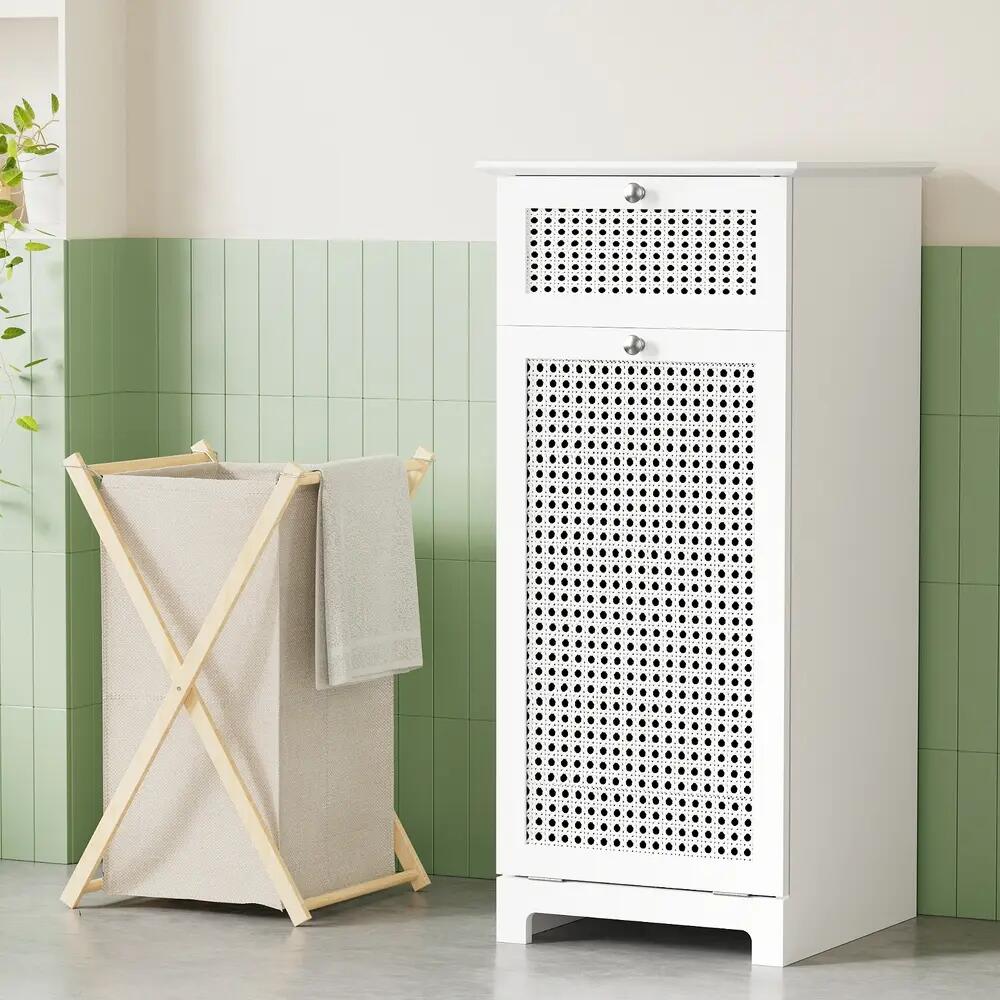 Artiss Laundry Hamper Cabinet Bathroom Storage White Rattan