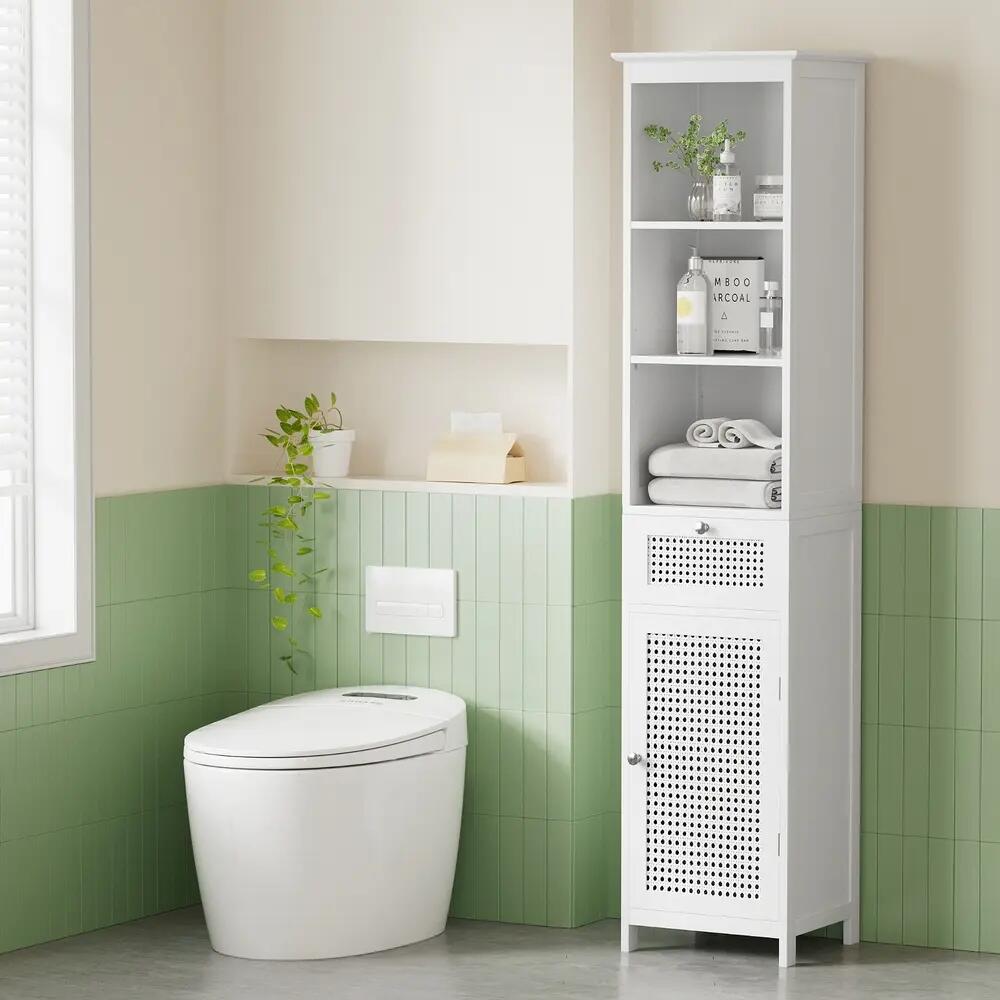 Artiss Bathroom Cabinet Storage 161cm White Rattan