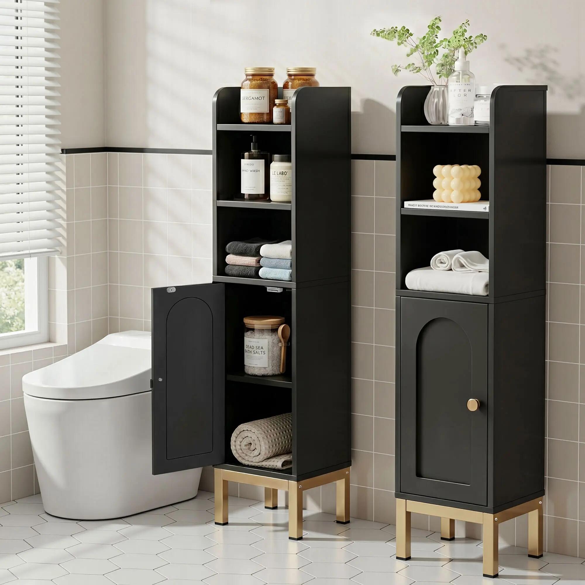 Artiss 2X Bathroom Storage Cabinet Floor Organizer Toilet Corner Adjustable Blac