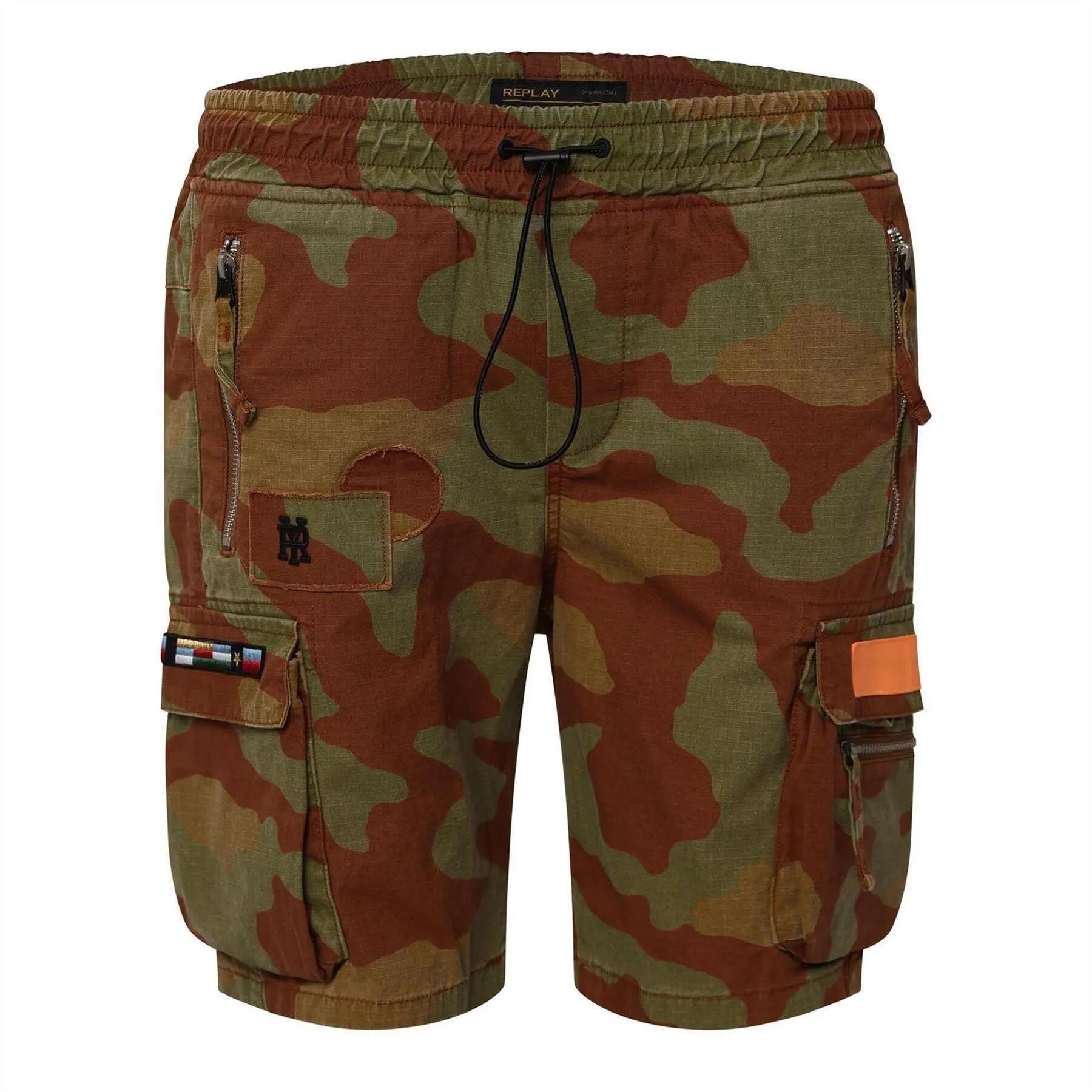 Replay Mens Camo Cargo Pocket Chino Shorts