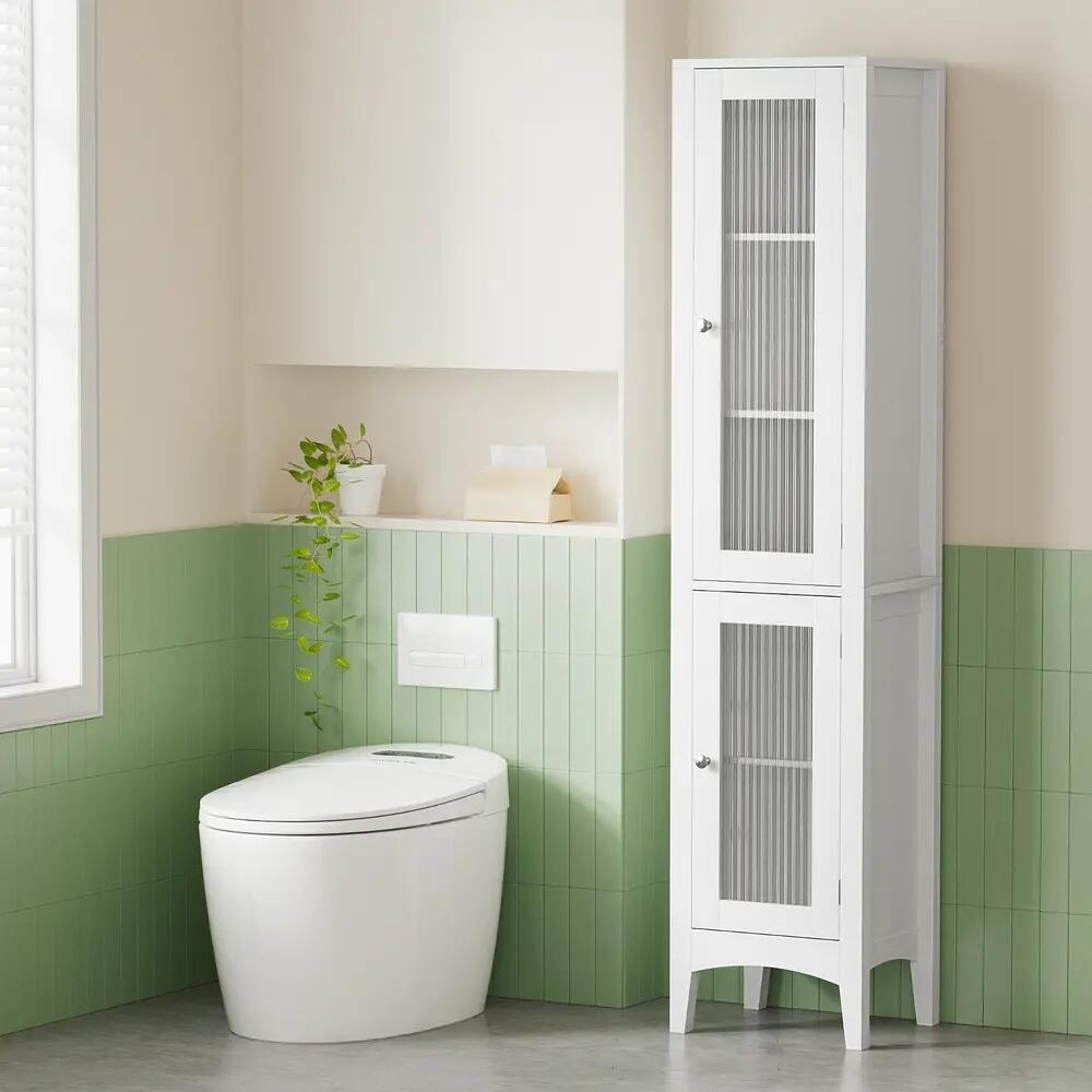 Artiss Bathroom Storage Cabinet 160cm Tall Slim Floor Cupboard Toilet Glass Door