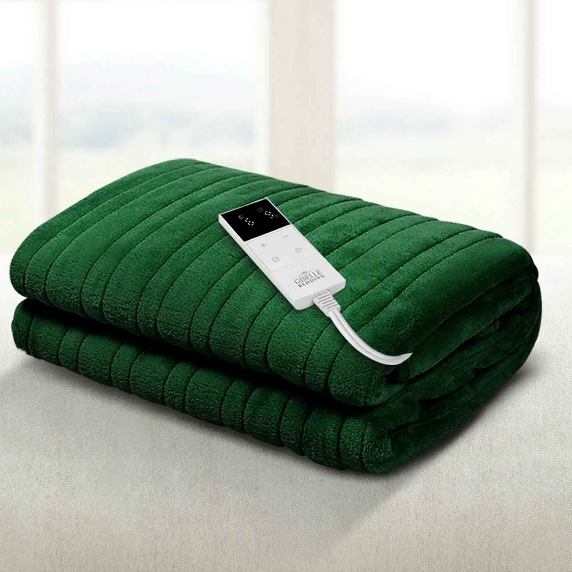 Giselle Electric Throw Rug Heated Blanket Fleece Green