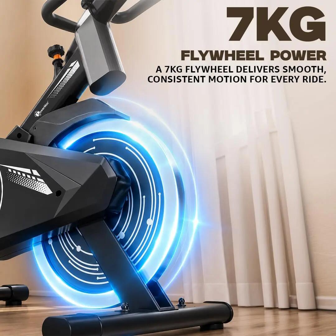 PowerMax Fitness BS-125 Spin Exercise Bike for Home use, 16mm 6Kg Flywheel, Max User Weight 130kg, LCD Display, 2pc Crank, Heart rate sensor, Knob braking, Adjustable foot strap and seat -  4