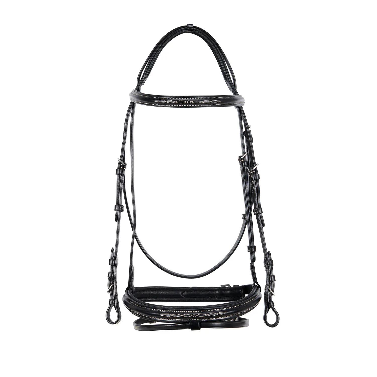 Testière anglaise en cuir avec broderies 2/7