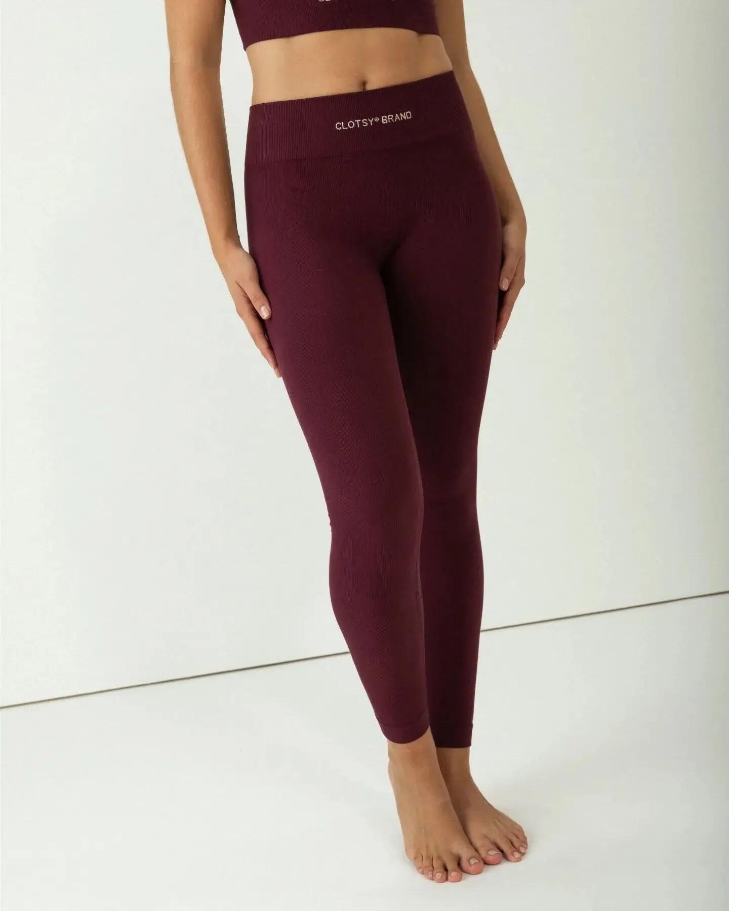 Legging - Deporte - Mujer - Sin costuras, push up - Burdeos 1/8
