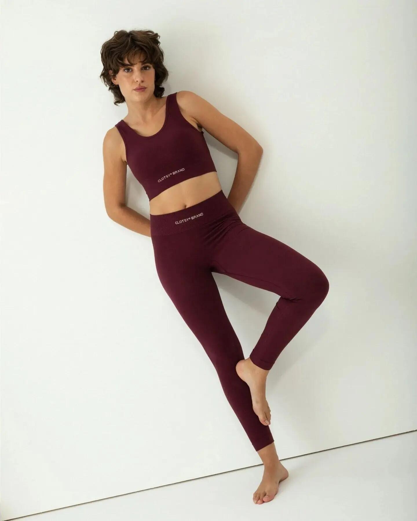 Legging - Deporte - Mujer - Sin costuras, push up - Burdeos 7/8