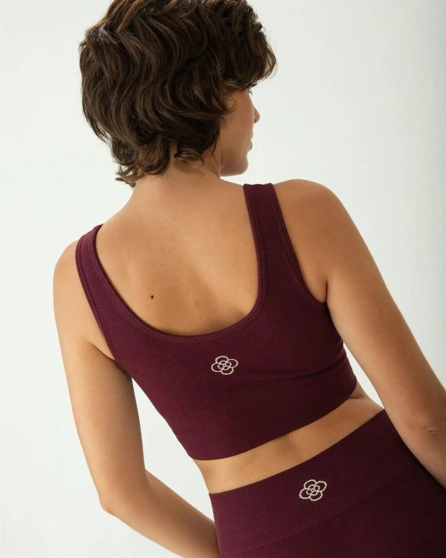 Top - Yoga - Mujer - Tirantes anchos, sin costuras - Burdeos 8/10