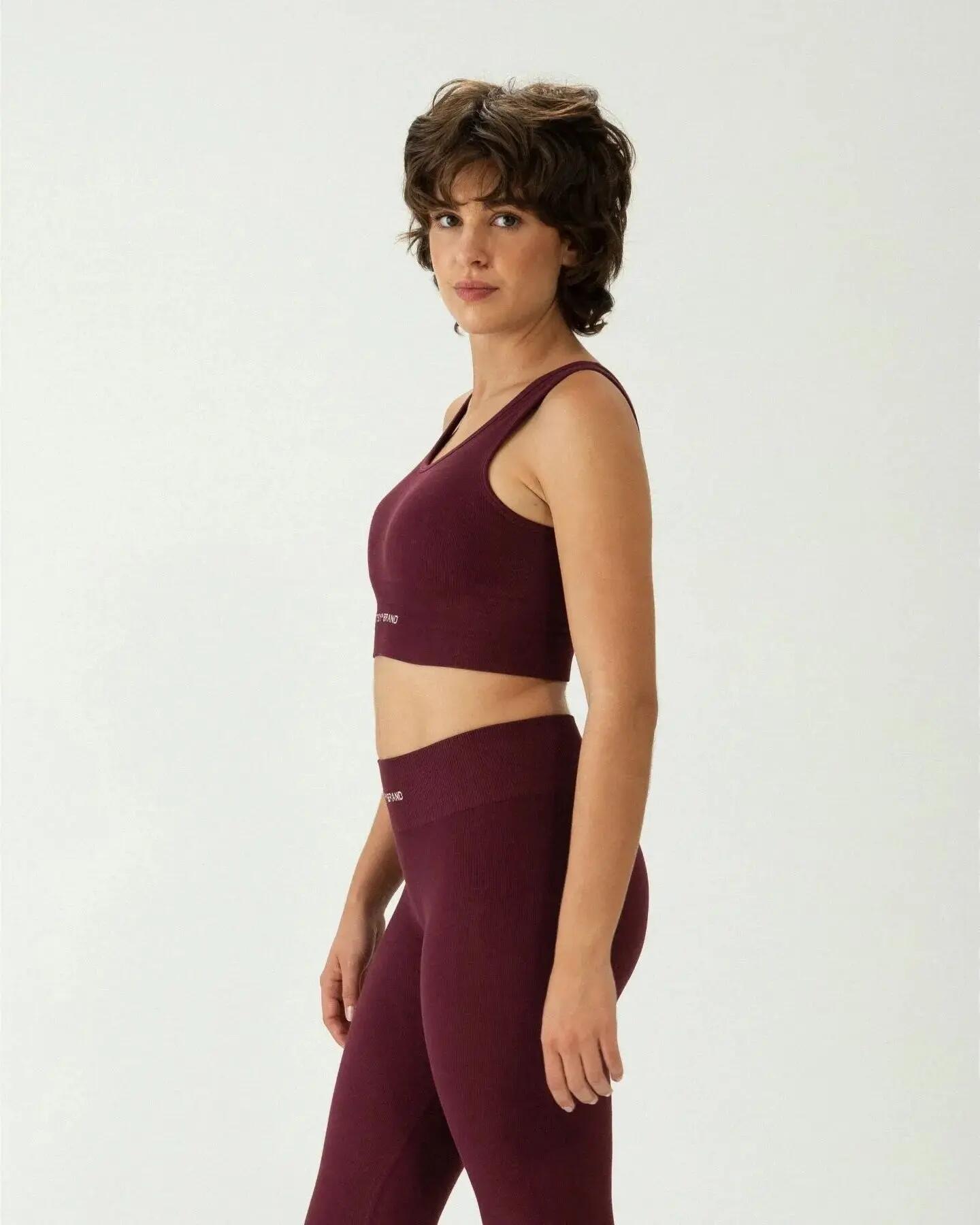Top - Yoga - Mujer - Tirantes anchos, sin costuras - Burdeos 6/10