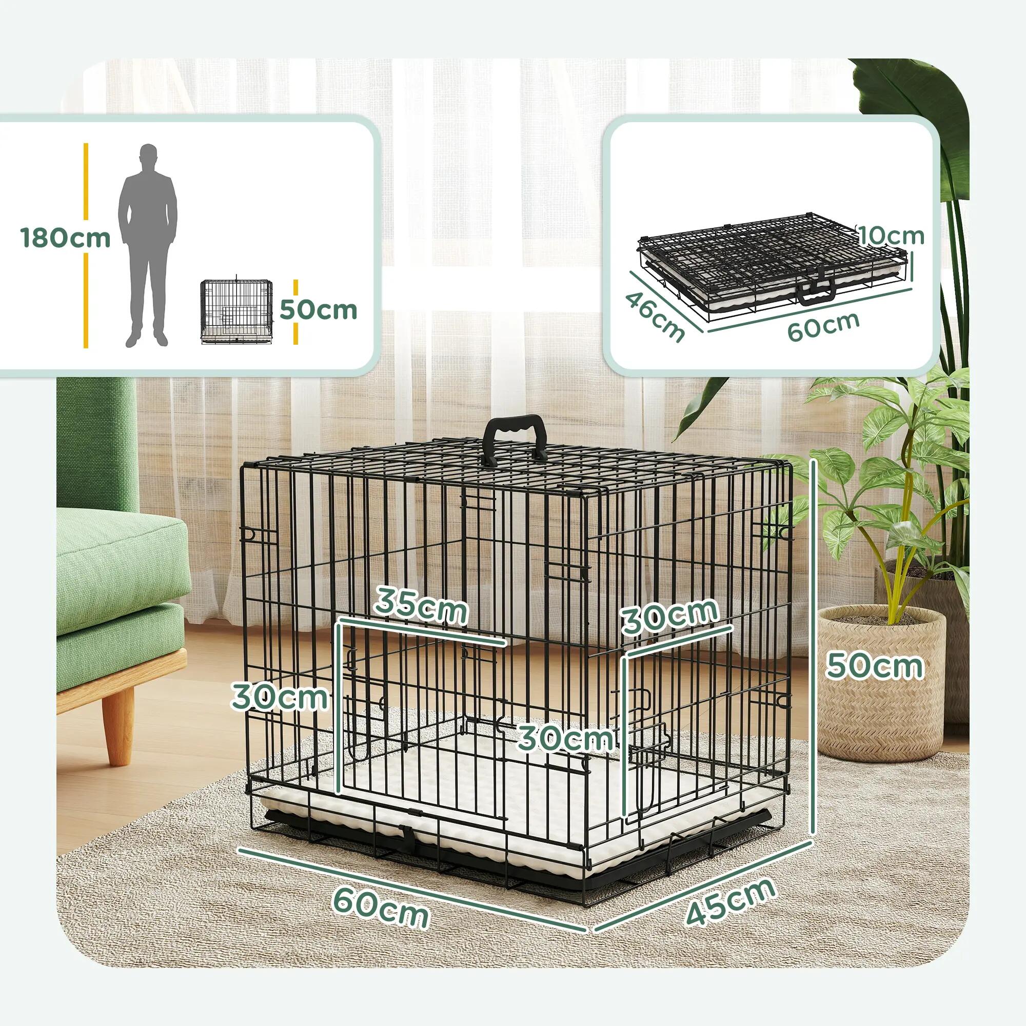 Gaiola para cães 60x40x50 cm preto PawHut 3/7
