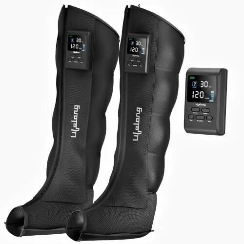 Lifelong Air Compression Leg & Foot Massager Machine for Pain Relief | 4000mAh Cordless Feet Massager with 240mmHg Pressure & 5Air Chambers | 2 Controllers, 7Intensities, 5Modes for Muscle Relaxation -  1