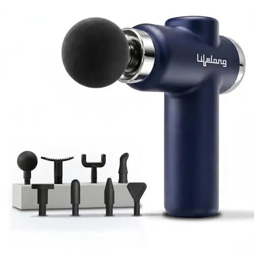 Lifelong Gun Massager for Pain Relief – 8 Massage Heads, 6 Speed Modes, Rechargeable, Quiet 20W Motor, Lightweight & Portable Deep Tissue Massager for Back, Neck, Legs & Travel Use -  1