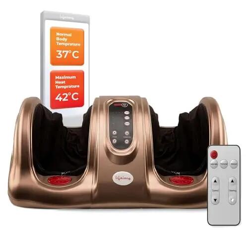 Lifelong Foot Massager Machine For Pain Relief With Heat & Kneading Function - Also Used As Leg Calf Massager - Corded Electric Foot Massage Machine For Home With Customizable Settings (LLM81), Brown -  1