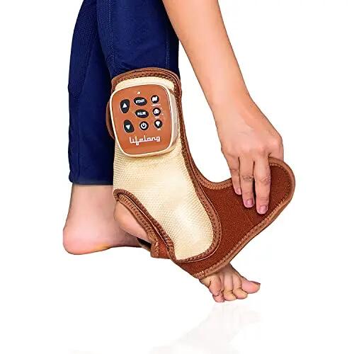 Ankle Massager Vibration Air Pressure Heat Pain Relief Brown -  1