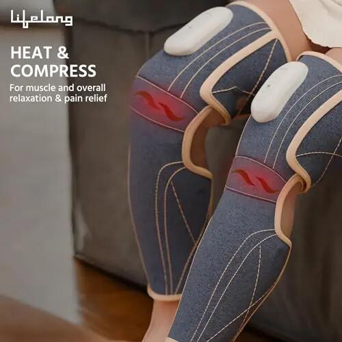 Lifelong Wireless Air Pressure Leg Massager Machine For Home - Thigh & Calf Pressure Massage For Both Legs With Heat On Knee For Pain Relief With 3 Modes & Variable Intensity (LLM855), Dark Blue -  5