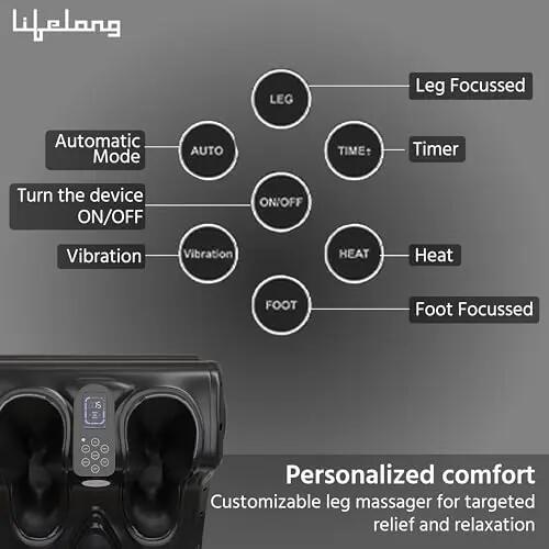 Lifelong Foot & Calf Massager Machine for Pain Relief | 3 Adjustable Intensity Levels| Electric Massager with Digital Display | Feet Massage for Blood Circulation & Soothing Heat - Max Temp upto 42° -  5