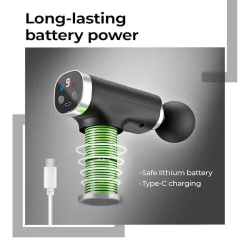 Lifelong LLGM945 Percussion Massage Gun for Pain Relief, Deep Tissue Full Body Massager with 9 Heads & Speeds, Cold & Hot Compress Alloy Head, USB Type-C Charging, Cordless Brushless Motor (Black) -  5