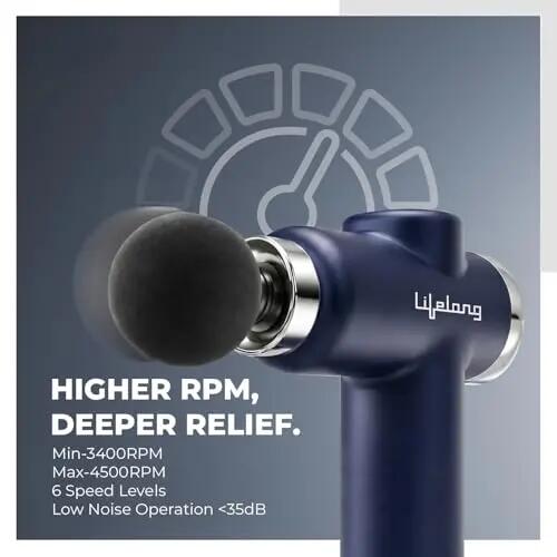 Lifelong Gun Massager for Pain Relief – 8 Massage Heads, 6 Speed Modes, Rechargeable, Quiet 20W Motor, Lightweight & Portable Deep Tissue Massager for Back, Neck, Legs & Travel Use -  4