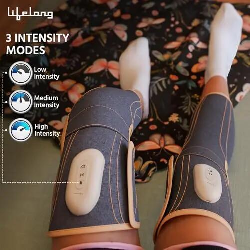 Lifelong Wireless Air Pressure Leg Massager Machine For Home - Thigh & Calf Pressure Massage For Both Legs With Heat On Knee For Pain Relief With 3 Modes & Variable Intensity (LLM855), Dark Blue -  4