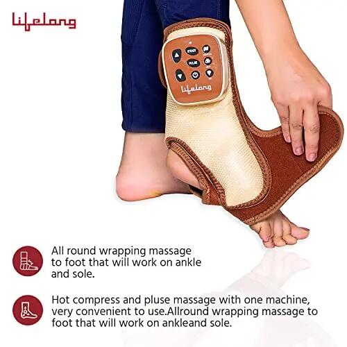 Ankle Massager Vibration Air Pressure Heat Pain Relief Brown -  4