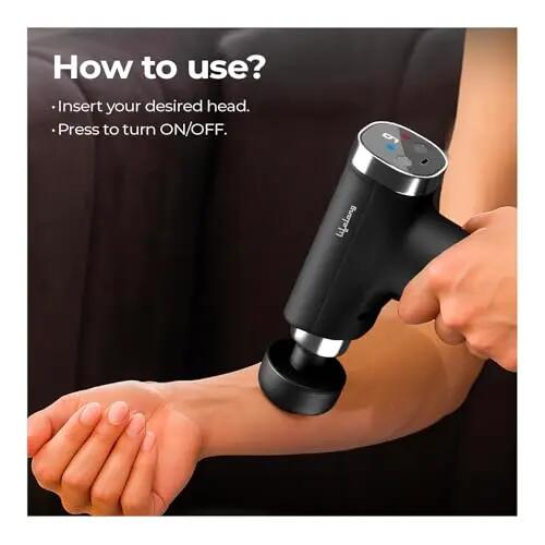 Lifelong LLGM945 Percussion Massage Gun for Pain Relief, Deep Tissue Full Body Massager with 9 Heads & Speeds, Cold & Hot Compress Alloy Head, USB Type-C Charging, Cordless Brushless Motor (Black) -  4