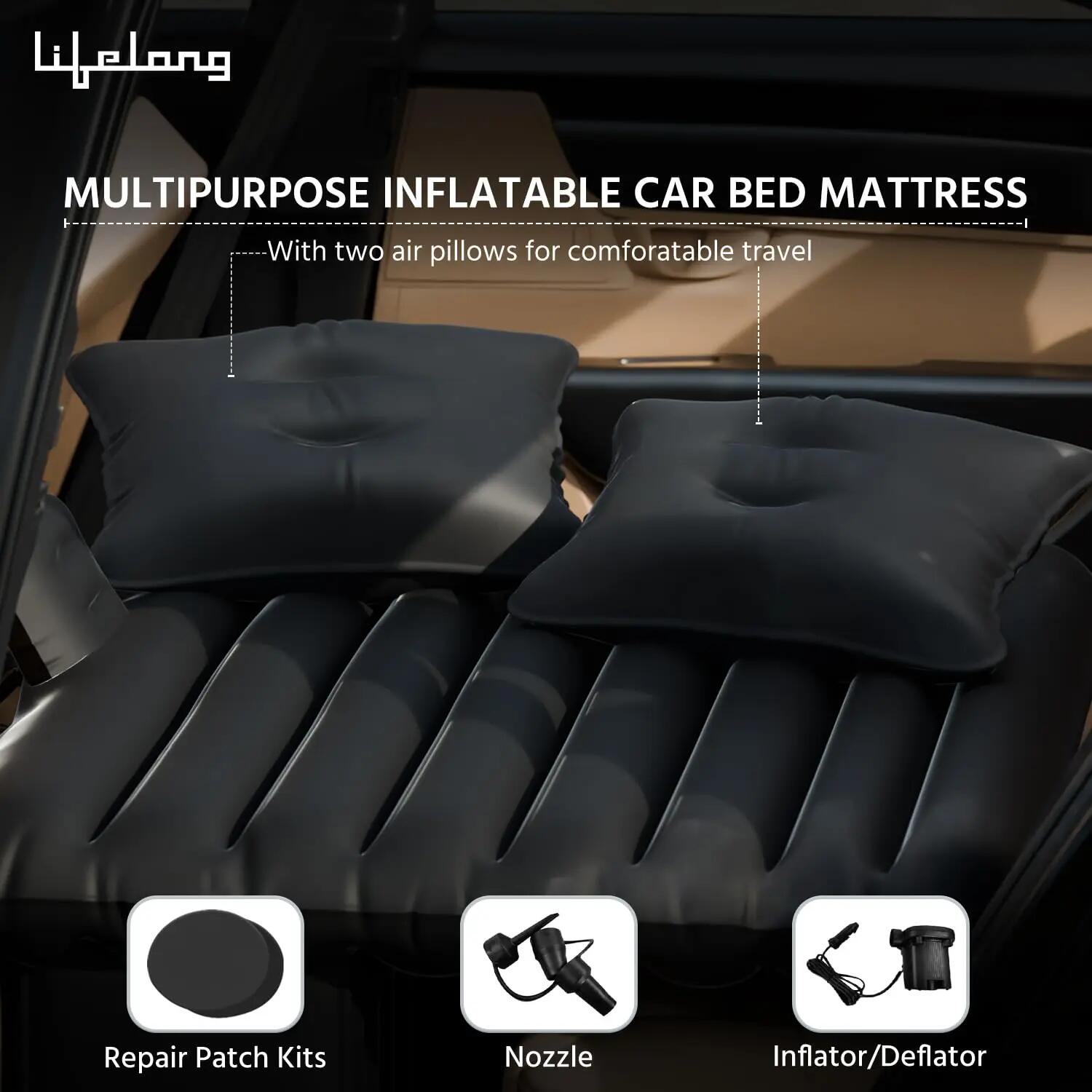 Lifelong Inflatable Mattress with Pump & 2 Air Pillows – Quick Back Seat Inflatable, Portable & Compact for Camping, Road Trips, Adults & Kids (Dark Black) -  5