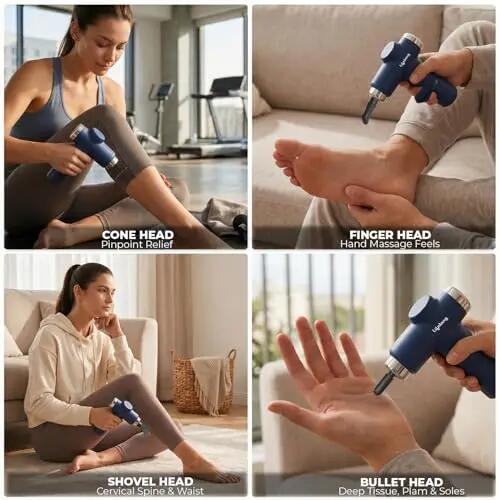 Lifelong Gun Massager for Pain Relief – 8 Massage Heads, 6 Speed Modes, Rechargeable, Quiet 20W Motor, Lightweight & Portable Deep Tissue Massager for Back, Neck, Legs & Travel Use -  3