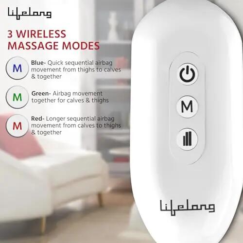 Lifelong Wireless Air Pressure Leg Massager Machine For Home - Thigh & Calf Pressure Massage For Both Legs With Heat On Knee For Pain Relief With 3 Modes & Variable Intensity (LLM855), Dark Blue -  3