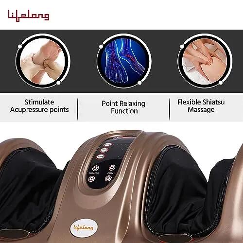 Lifelong Foot Massager Machine for Pain Relief with Kneading function - Also used as Leg Calf Massager - Corded Electric Foot Massage Machine for Home with Customizable Settings (LLM72, Brown) -  3
