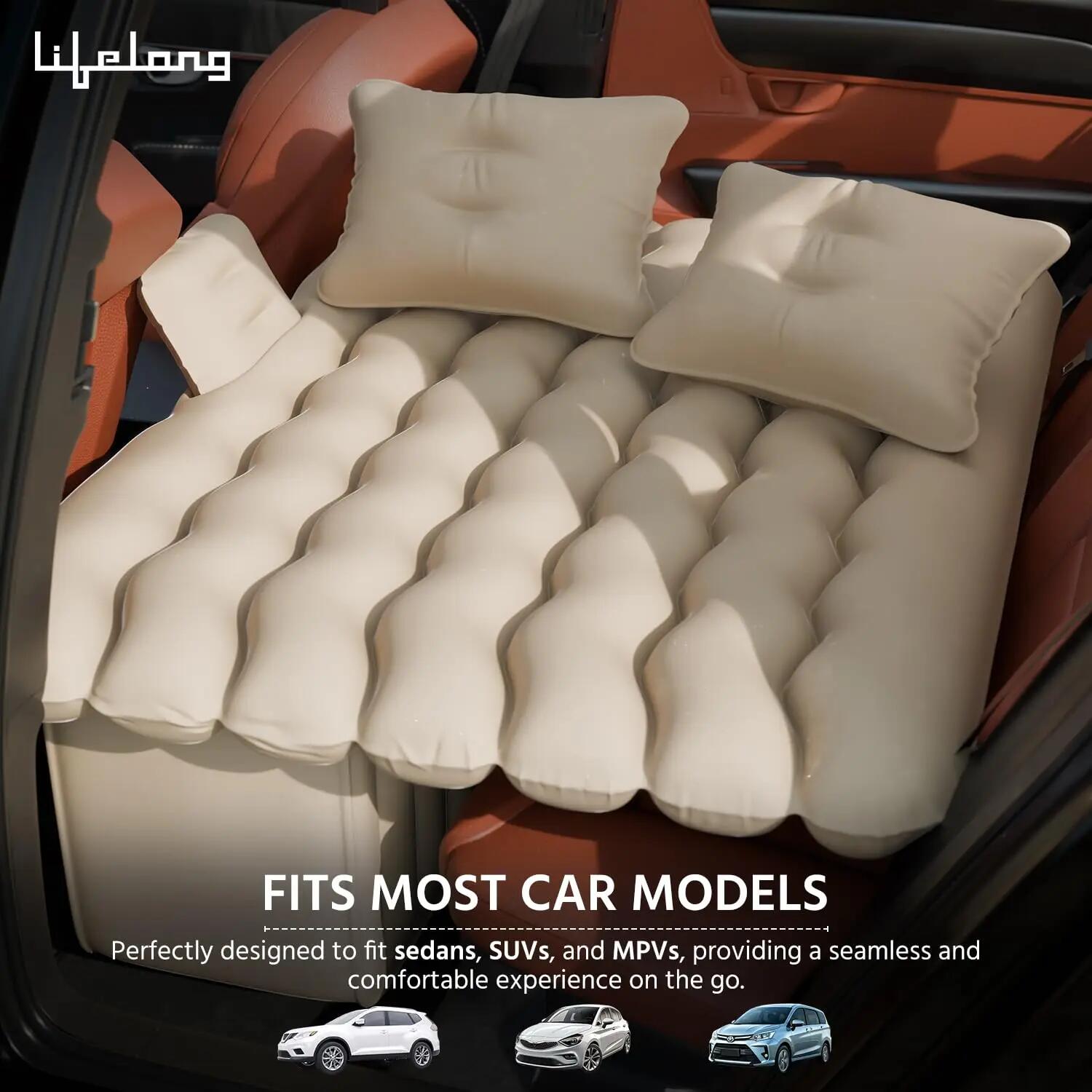 Lifelong Inflatable Mattress with Pump & 2 Air Pillows – Back Seat Travel Mattress, Portable & Compact for Camping, Road Trips, Adults & Kids (Beige) -  5