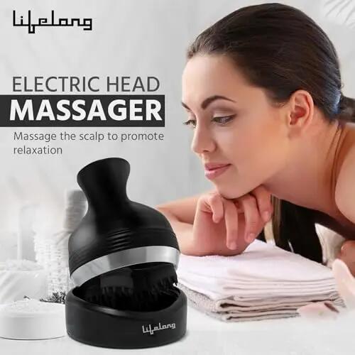 Lifelong LLM765 Rechargeable Head and Full Body Pain Relief Massager, Electric Kneading Massager With 4 Speed Modes, Handheld Portable Scalp Scratcher for Hair Growth, Deep Clean & Relaxation, Black -  3
