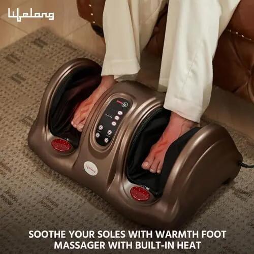 Lifelong Foot Massager Machine For Pain Relief With Heat & Kneading Function - Also Used As Leg Calf Massager - Corded Electric Foot Massage Machine For Home With Customizable Settings (LLM81), Brown -  3