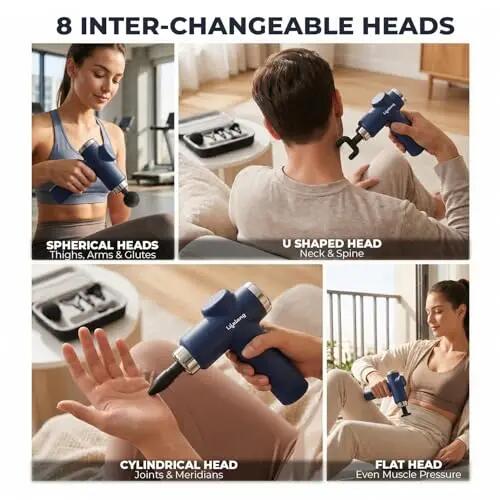 Lifelong Gun Massager for Pain Relief – 8 Massage Heads, 6 Speed Modes, Rechargeable, Quiet 20W Motor, Lightweight & Portable Deep Tissue Massager for Back, Neck, Legs & Travel Use -  2