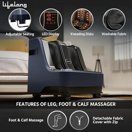 Lifelong Calf, Foot and Leg Massager Machine for Home - Pain Relief Massage for Legs - Heat + 4 Vibration Motors - Rolling, Kneading, and Shiatsu - Improve Blood Circulation, 80W (Blue,LLM945) -  3