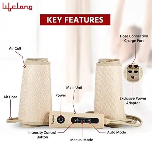 Lifelong LLM18 Air Pressure Massager for blood circulation and pain relief of Arms, Leg, Calf and Foot (Beige) -  2